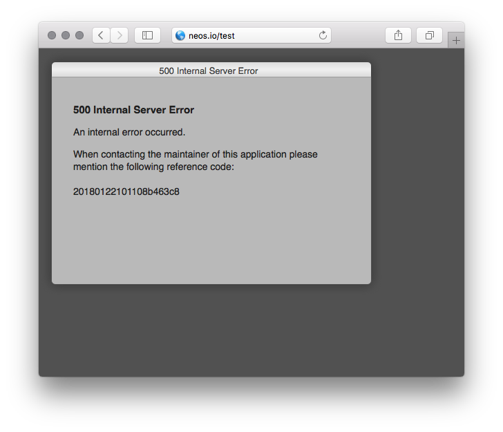 Exception screen with reference code