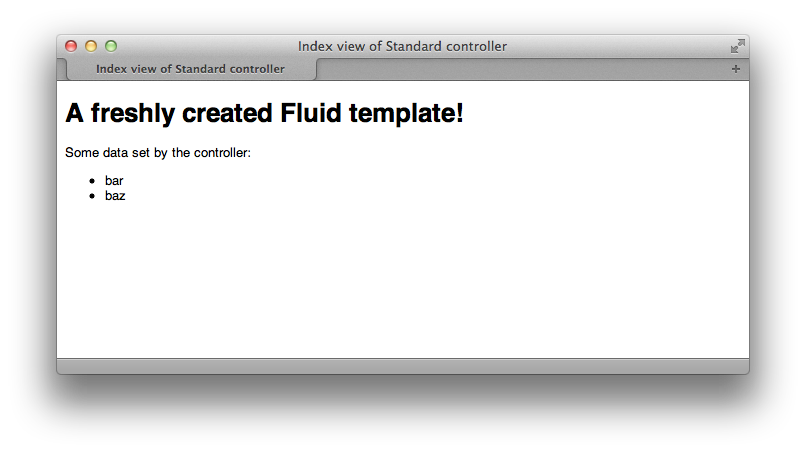 A freshly created Fluid template