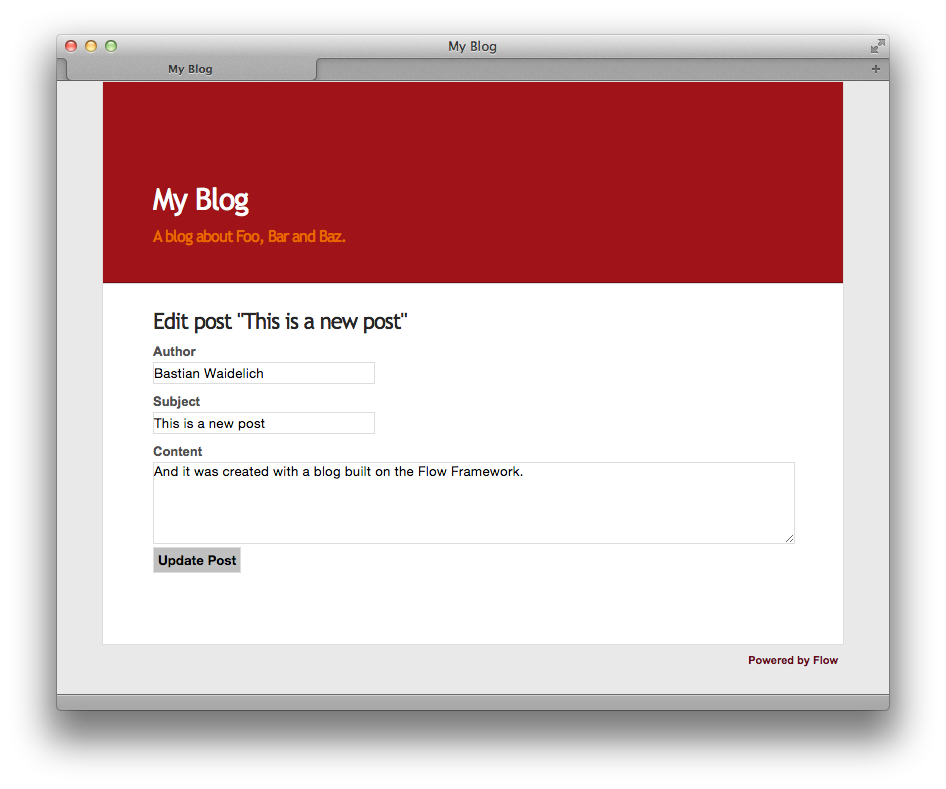 The edit form for a post