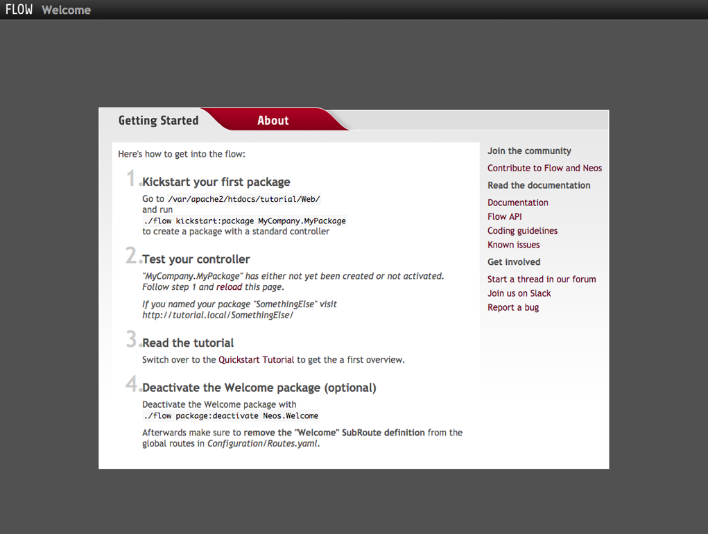 The Flow Welcome screen